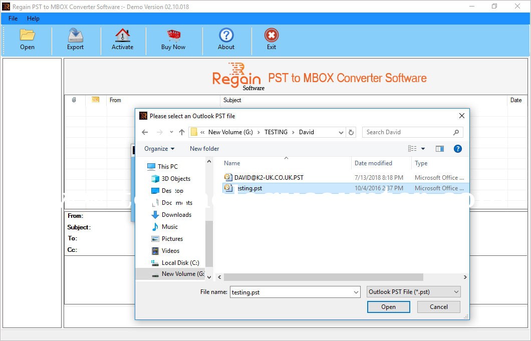 Regain PST to MBOX Converter Screenshots